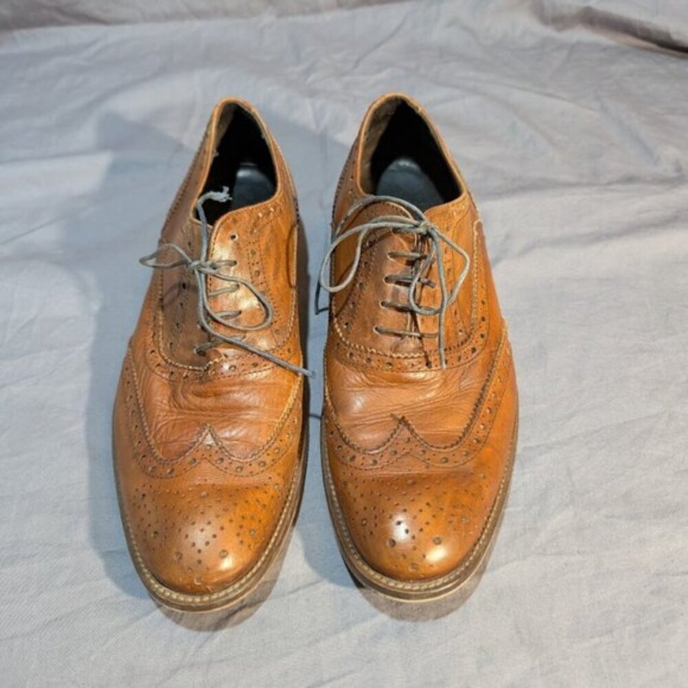 Del Re Made in Italy Brown Leather Brogue Wingtip Oxford Derby Dress Shoes Sz 41
